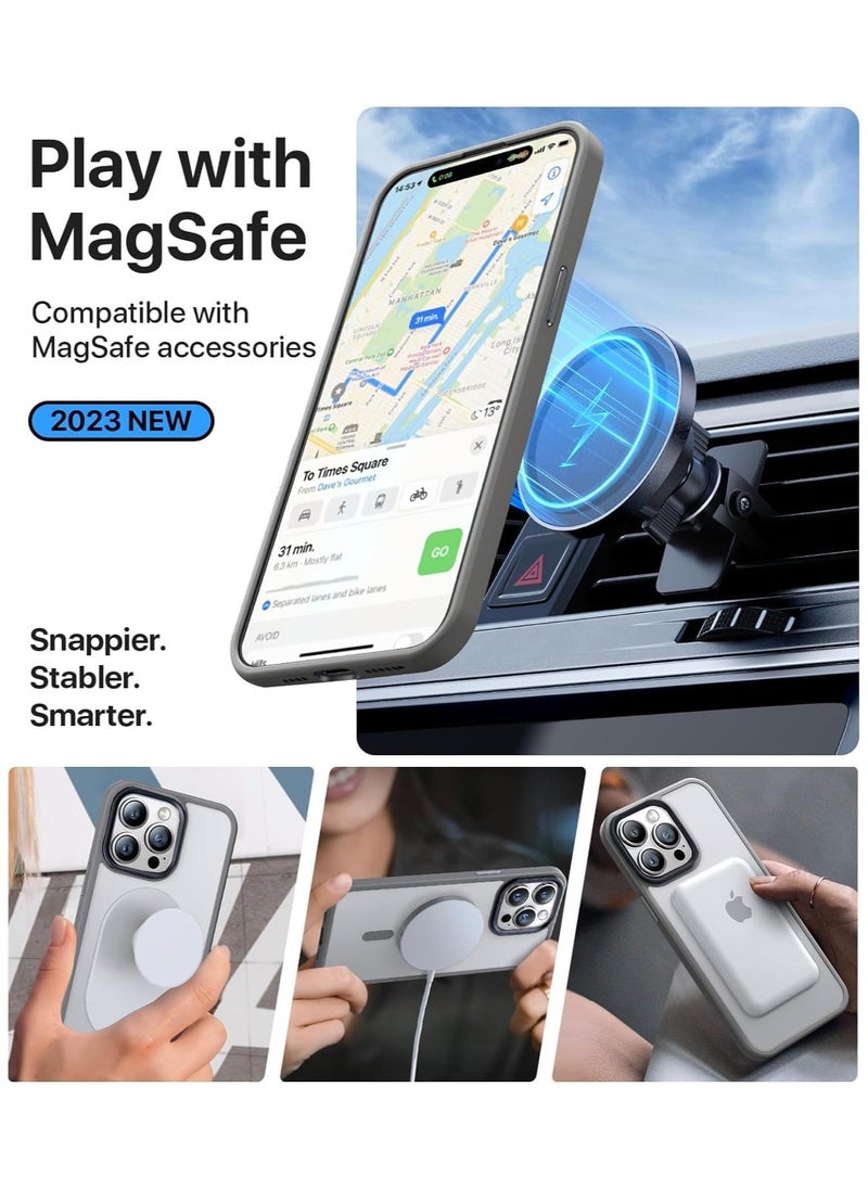 Denx - Magsafe iPhone 16 Pro Max Case, Grade Drop Tested Shockproof Matte Translucent Hard Back Slim Case Cover, Black Magnetic Circle (Grey) - Image 1