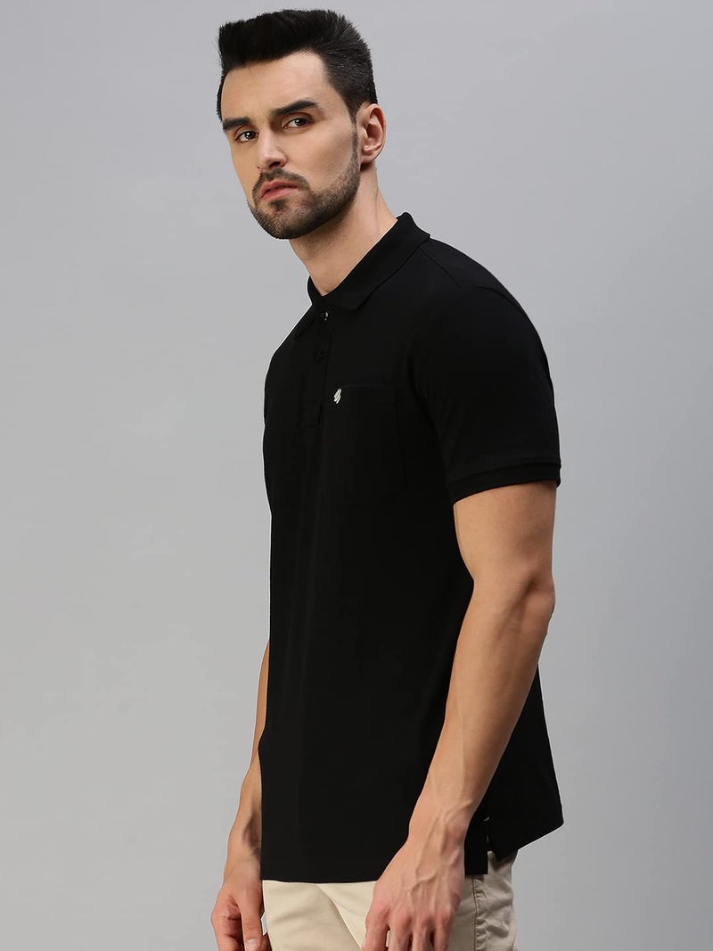 ONN Men's Black Half Sleeves Polo Collar T-Shirt with Pocket(Size : 4X-Large) - Image 3