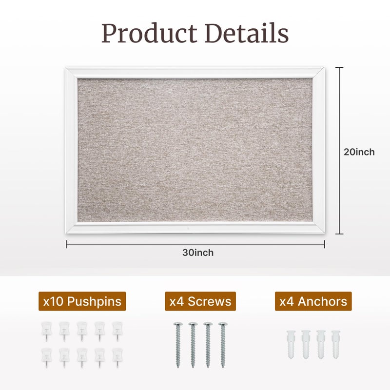 VUSIGN Linen Bulletin Board, 30'' x 20'' Large White Cork Board Decorations, Wall Mounted White Framed Cork Boards, Fabric Pin Boards for Walls with 10 Pushpins for Home, School, Office - Image 3