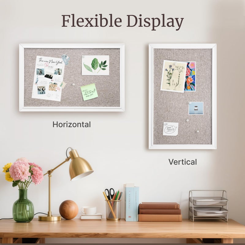 VUSIGN Linen Bulletin Board, 30'' x 20'' Large White Cork Board Decorations, Wall Mounted White Framed Cork Boards, Fabric Pin Boards for Walls with 10 Pushpins for Home, School, Office - Image 4