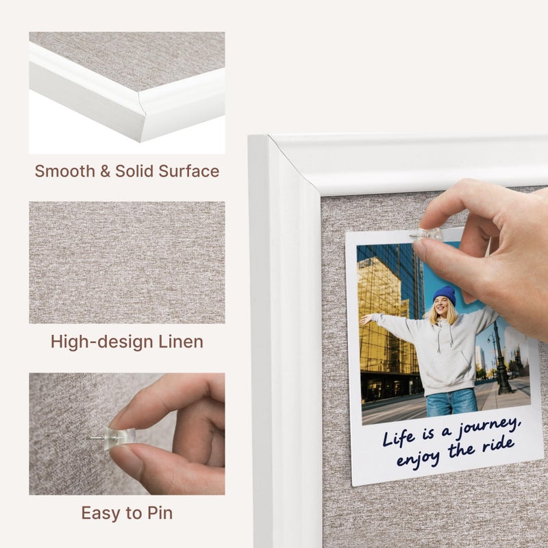 VUSIGN Linen Bulletin Board, 30'' x 20'' Large White Cork Board Decorations, Wall Mounted White Framed Cork Boards, Fabric Pin Boards for Walls with 10 Pushpins for Home, School, Office - Image 5