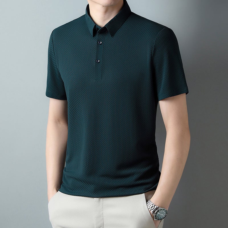 New Summer Ice Silk Men's Polo Shirt Casual Men's Jacquard Lapel No-Iron Short-Sleeved T