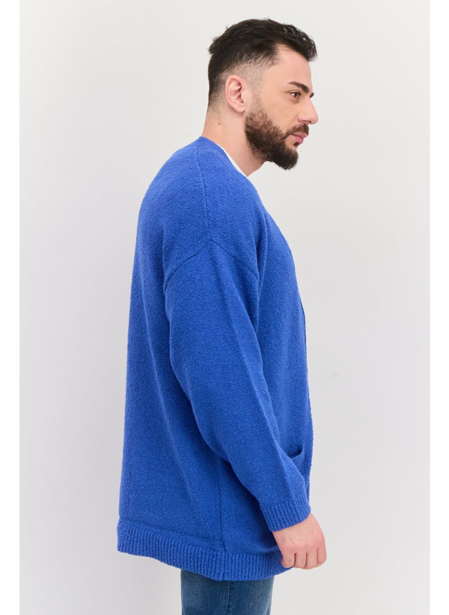 ESPRIT Men V-Neck Knitted Long Sleeves Cardigan, Royal Blue  - Image 4