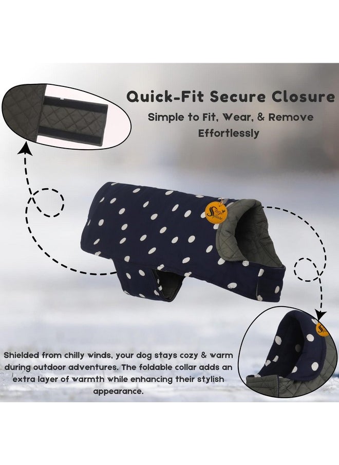 Sage Square Sage Square Dual-Sided Polka Dot Dog Jacket - Protective Cold-Weather Gear for Pets, Lightweight, Cushioned, Designed for Warmth & Comfort Indoors or Outside (Polka Navy Blue, M - 16 Inch)  - Image 5