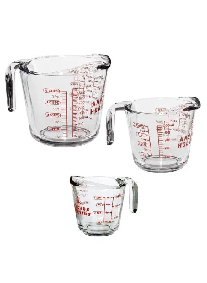 أنكور هوكينغ مجموعة أكواب قياس زجاجية مقبض مفتوح مكون من 3 قطع لون شفاف واحمر سعة 1لتر 14876L24 - Image 1