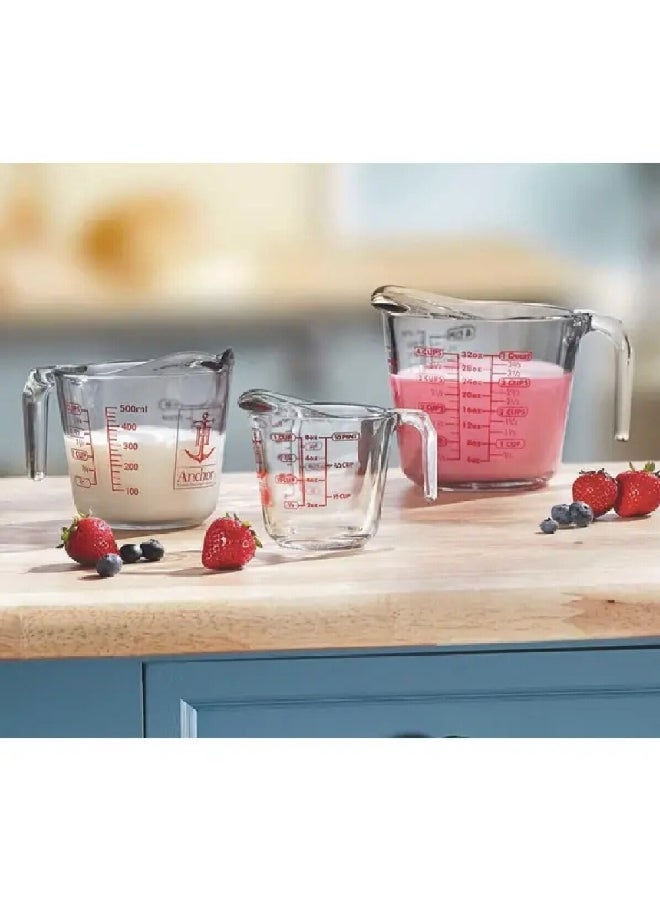 أنكور هوكينغ مجموعة أكواب قياس زجاجية مقبض مفتوح مكون من 3 قطع لون شفاف واحمر سعة 1لتر 14876L24 - Image 4