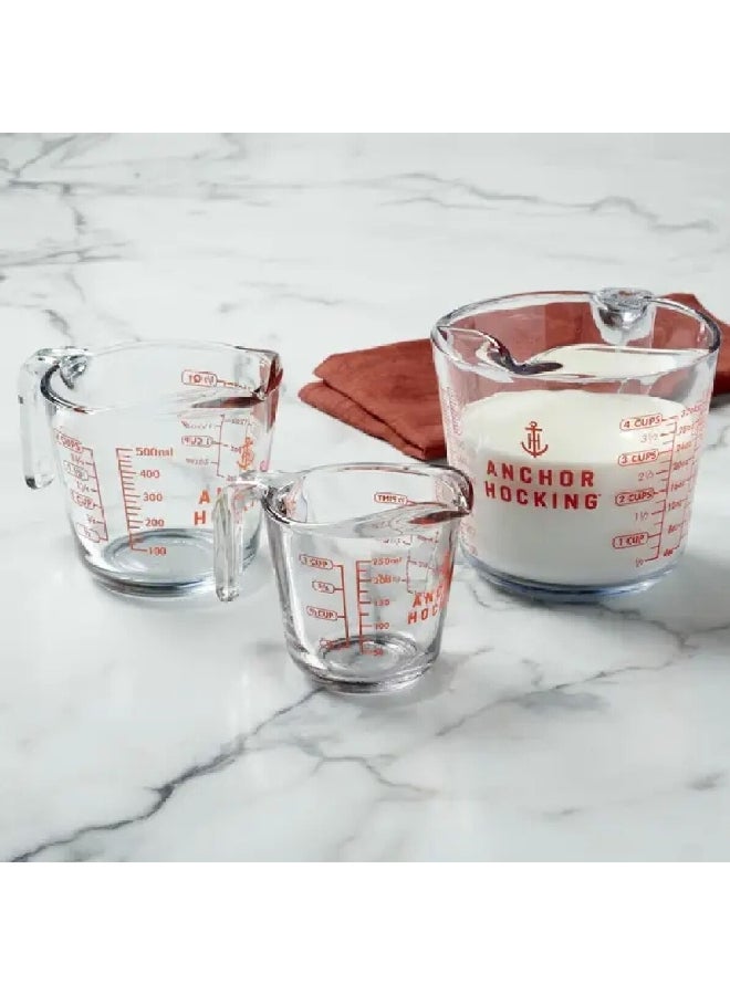 أنكور هوكينغ مجموعة أكواب قياس زجاجية مقبض مفتوح مكون من 3 قطع لون شفاف واحمر سعة 1لتر 14876L24 - Image 3