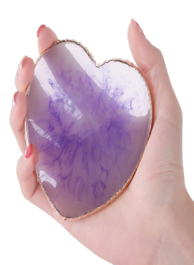 Sibba Resin Nail Art Palette Nail Mixing Palette Polish Color Mixing Plate Golden Edge Nail Holder Display Board Heart Shape Cosmetic Mixing Tools (Purple) - Image 5