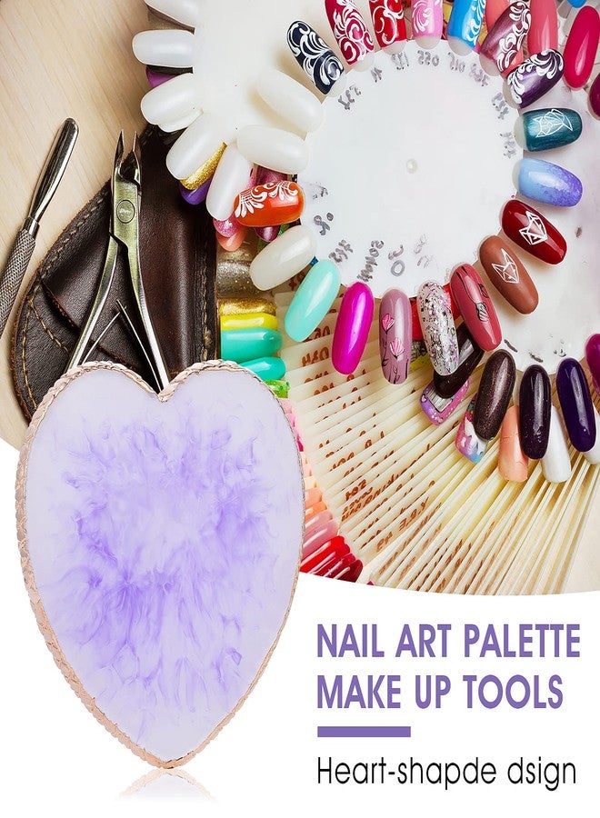 Sibba Resin Nail Art Palette Nail Mixing Palette Polish Color Mixing Plate Golden Edge Nail Holder Display Board Heart Shape Cosmetic Mixing Tools (Purple) - Image 3