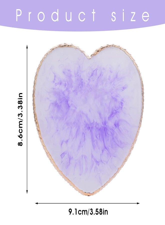 Sibba Resin Nail Art Palette Nail Mixing Palette Polish Color Mixing Plate Golden Edge Nail Holder Display Board Heart Shape Cosmetic Mixing Tools (Purple) - Image 2