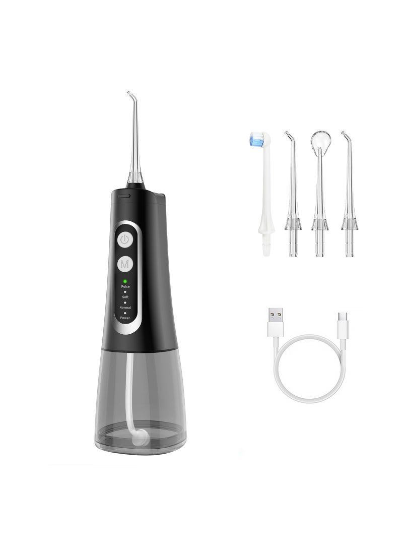 Water Flosser for Teeth Cleaner Rechargeable Oral Irrigator 4 Modes 300ML IPX7 Waterproof Powerful Battery Portable, Black - Image 1