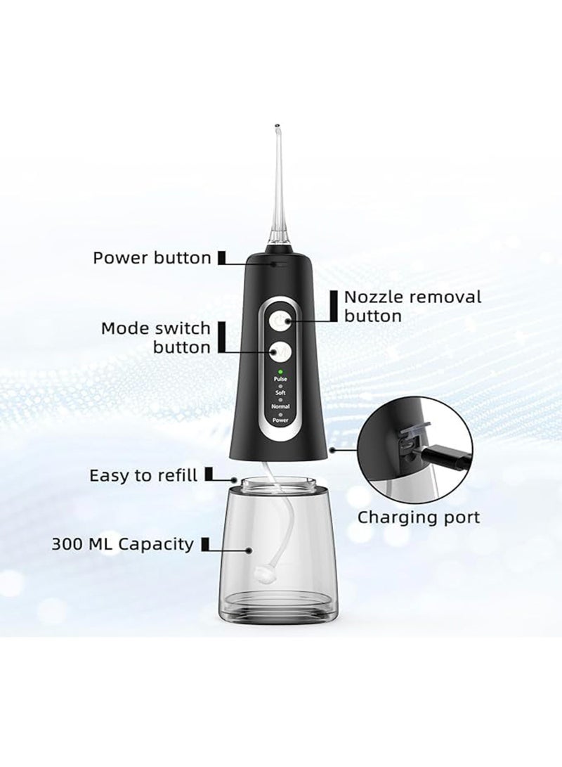 Water Flosser for Teeth Cleaner Rechargeable Oral Irrigator 4 Modes 300ML IPX7 Waterproof Powerful Battery Portable, Black - Image 5