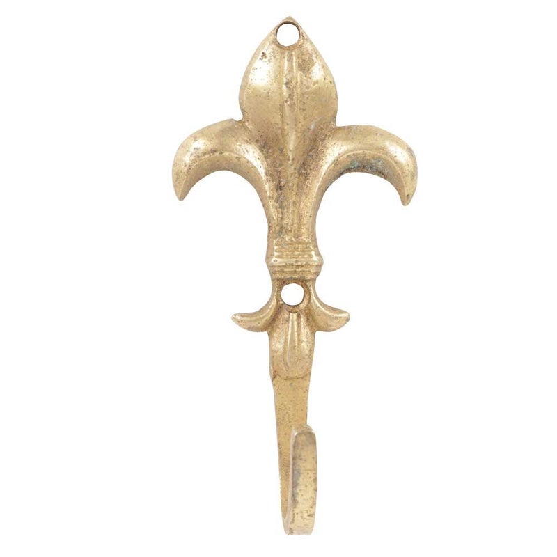 Indian-Shelf IndianShelf 2 Pack Key Holder Fleur De Lis Vintage Brass Decorative Wall Hooks for Hanging Unique Coat Rack Wall Mount Antique Towel Hangers Gold - Image 1