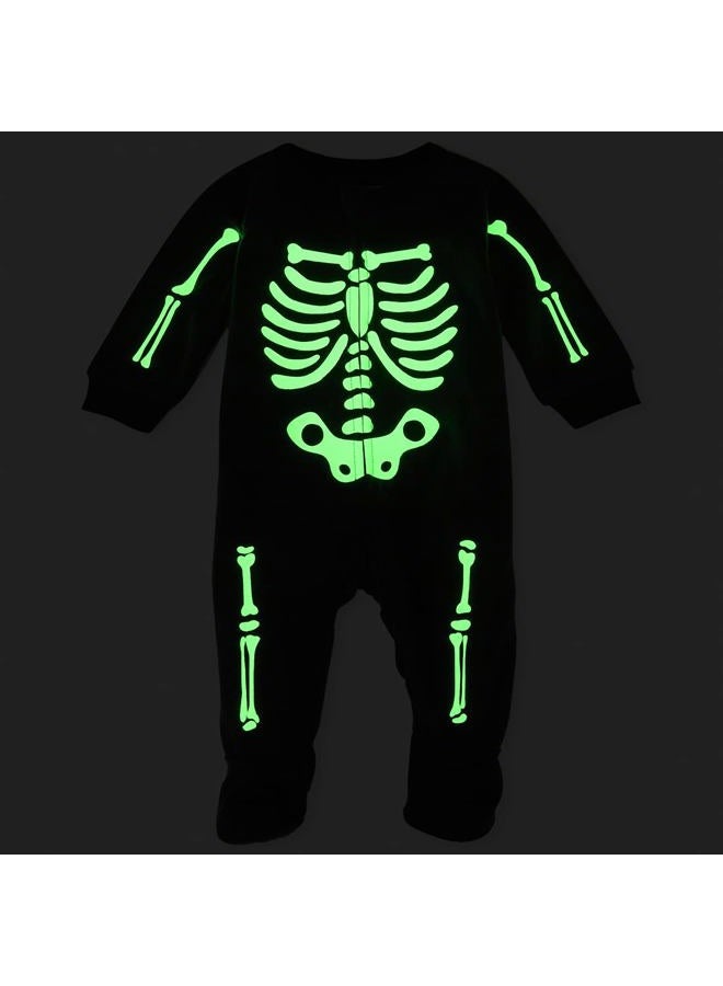 The Children's Place Baby and Toddler Glow Skeleton Fleece One Piece Pajamas, Black, 4T - Image 2