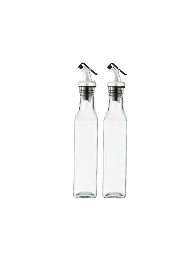 Shengya Glass Oil and Vinegar Dispenser Set – 2 pieces, 26 cm tall, featuring a precision pouring spout with a press mechanism and a tight silicone seal – Clear/Silver and Black. - Image 4