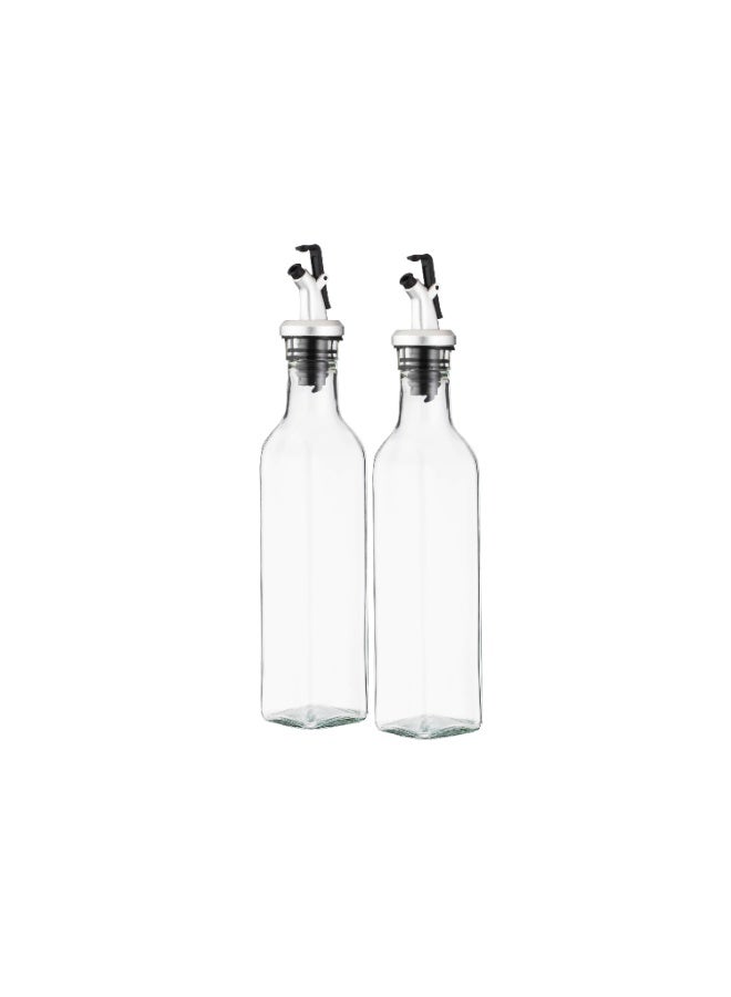 Shengya Glass Oil and Vinegar Dispenser Set – 2 pieces, 26 cm tall, featuring a precision pouring spout with a press mechanism and a tight silicone seal – Clear/Silver and Black. - Image 5