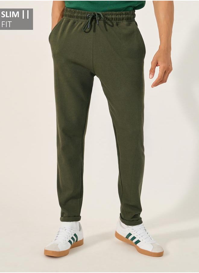 Styli Styli Slim Fit Pique Knit Pants with Turn-Up Hem  - Image 1