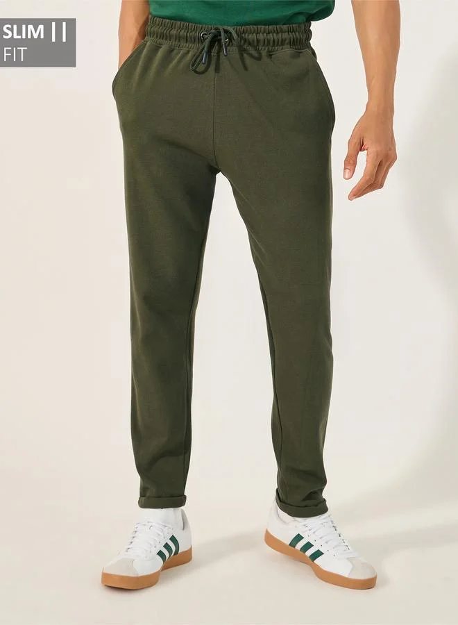Styli Slim Fit Pique Knit Pants with Turn-Up Hem
