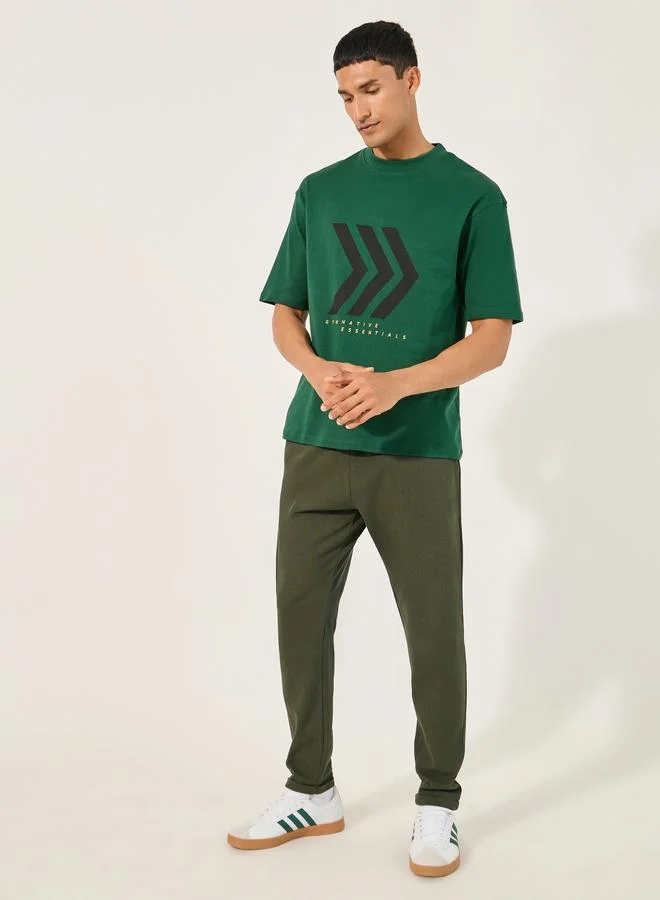 Styli Slim Fit Pique Knit Pants with Turn-Up Hem