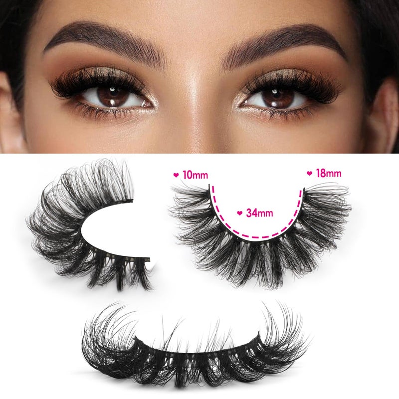 JIMIRE Mink Lashes Wispy Cat Eye Lashes Full 6D Volume False Eyelashes that Look Like Extensions 16MM Thick Soft D-Curly Fake Lashes 7 Pairs Pack - Image 2