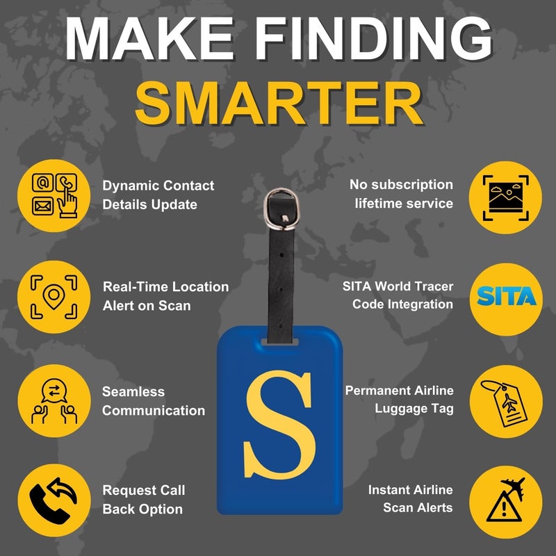 tag8 [Pack 2] Smart Luggage Tag ID with Name Initial B| Bag Tag with Global Loss Recovery Service | Airline Compliant | SITA World Tracer Code Enabled | Smart Alternative to Name Tags | Gift idea (S) - Image 4