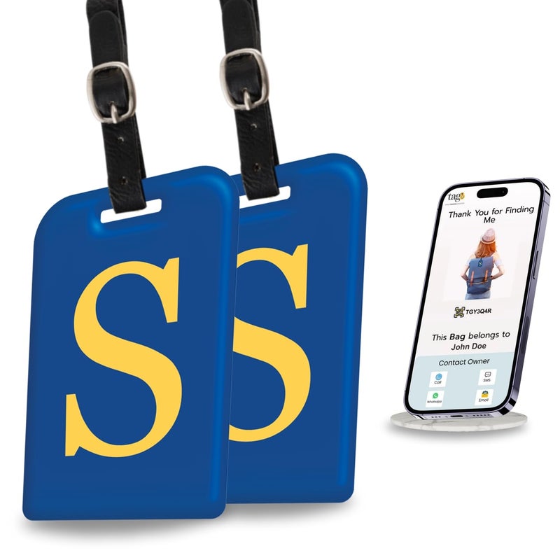 tag8 [Pack 2] Smart Luggage Tag ID with Name Initial B| Bag Tag with Global Loss Recovery Service | Airline Compliant | SITA World Tracer Code Enabled | Smart Alternative to Name Tags | Gift idea (S) - Image 1