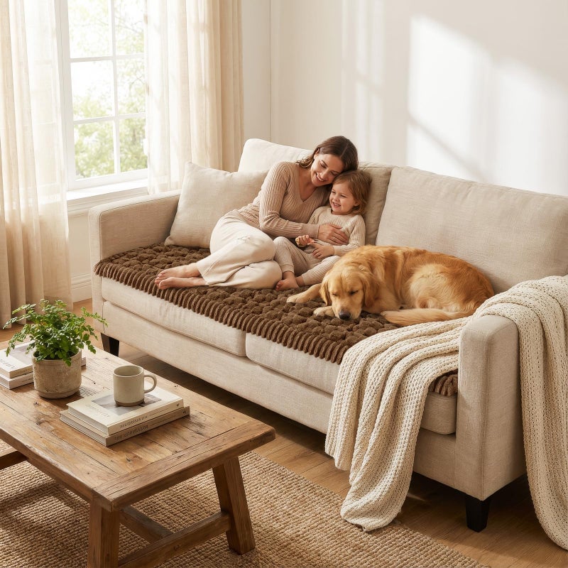 Smiry Couch Covers for Dogs Washable, Non Slip Fuzzy Pet Couch Covers for Sofa, Soft Thick Sofa Slipcovers Furniture Protector Pet Friendly (Chocolate, 27.6" x 70.9") - Image 5