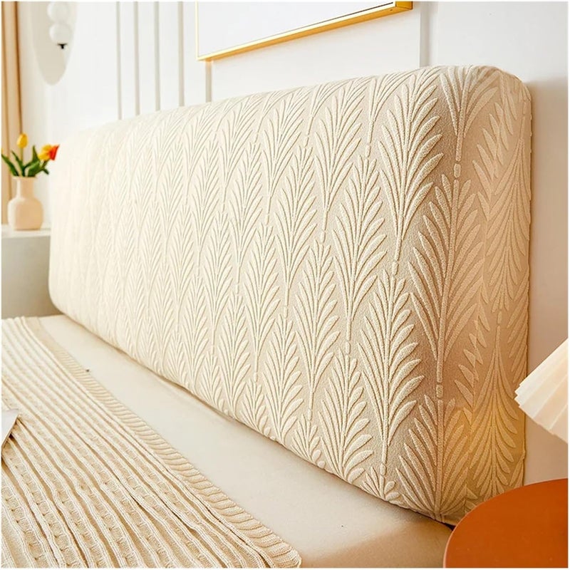 1pc Jacquard Bed Headboard Cover Solid Color Elastic Head Slipcover Leaves Printed All-Inclusive Backrest Bedroom for Bedroom(Khaki,L120cm H50-60cm S) - Image 1