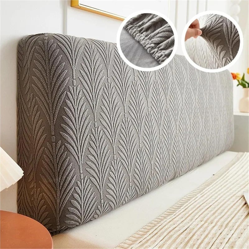 1pc Jacquard Bed Headboard Cover Solid Color Elastic Head Slipcover Leaves Printed All-Inclusive Backrest Bedroom for Bedroom(Khaki,L120cm H50-60cm S) - Image 2