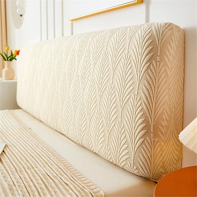 1pc Jacquard Bed Headboard Cover Solid Color Elastic Head Slipcover Leaves Printed All-Inclusive Backrest Bedroom for Bedroom(Khaki,L120cm H50-60cm S) - Image 5