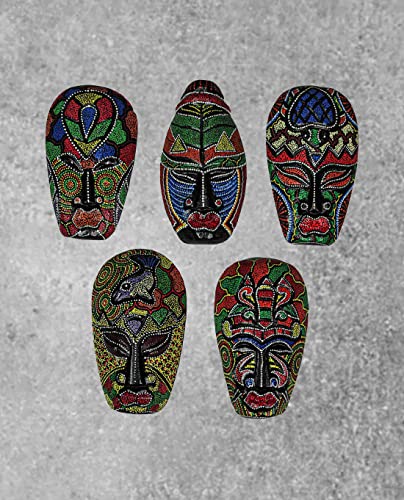 Things2Die4 Set of 10 Colorful Hand Carved Tropical Island Dot Painted Tribal Masks 6 1/2 Inches High Wall Hangings - Image 5