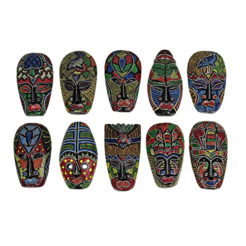 Things2Die4 Set of 10 Colorful Hand Carved Tropical Island Dot Painted Tribal Masks 6 1/2 Inches High Wall Hangings - Image 1