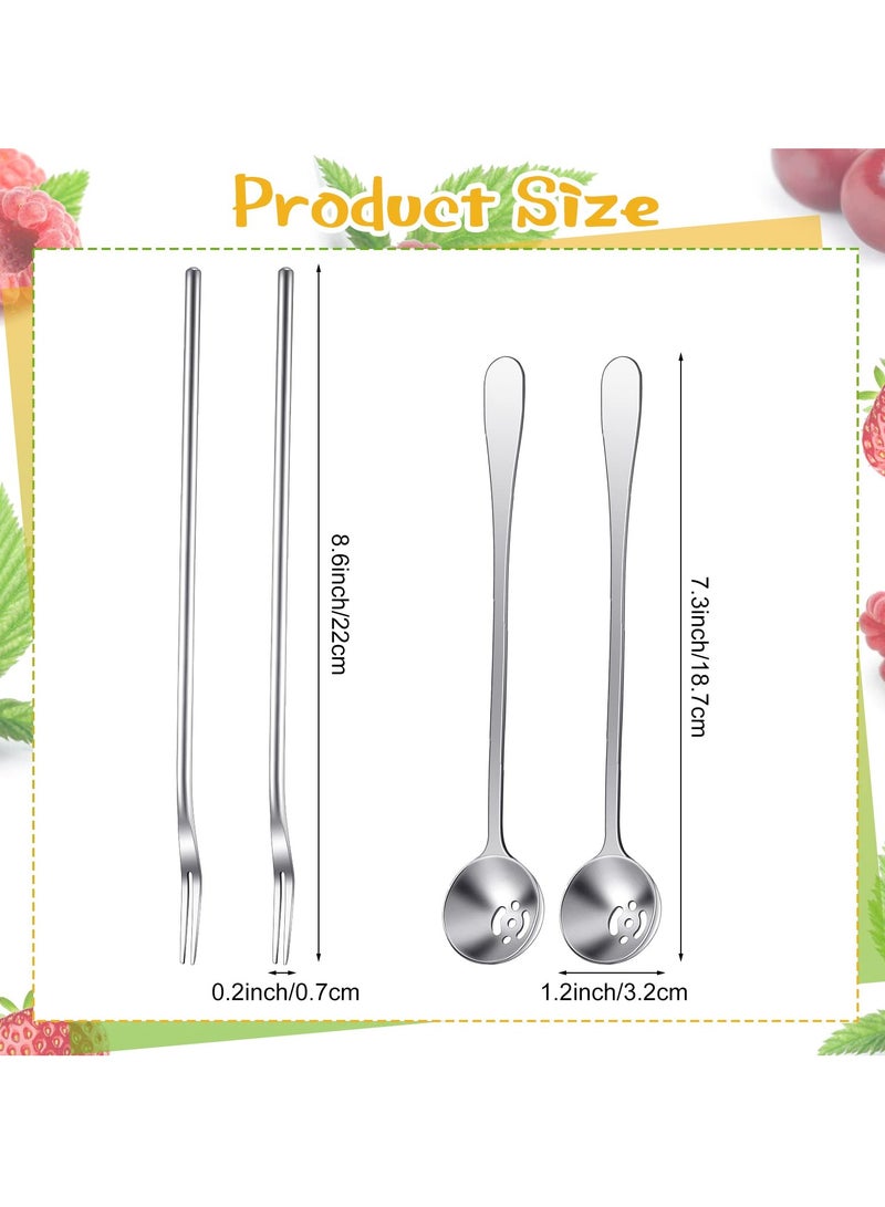 Zikra 4 Pcs Pickle Fork and Olive Spoon Strainer, Stainless Steel Long Handle Pickle Fork and Olive Spoon Jars Serving Spoon and Fork Set with Drain Hole for Pickle Cucumber Arugula Caper - Image 2