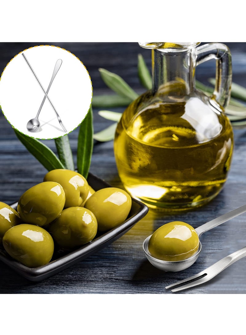 Zikra 4 Pcs Pickle Fork and Olive Spoon Strainer, Stainless Steel Long Handle Pickle Fork and Olive Spoon Jars Serving Spoon and Fork Set with Drain Hole for Pickle Cucumber Arugula Caper - Image 3