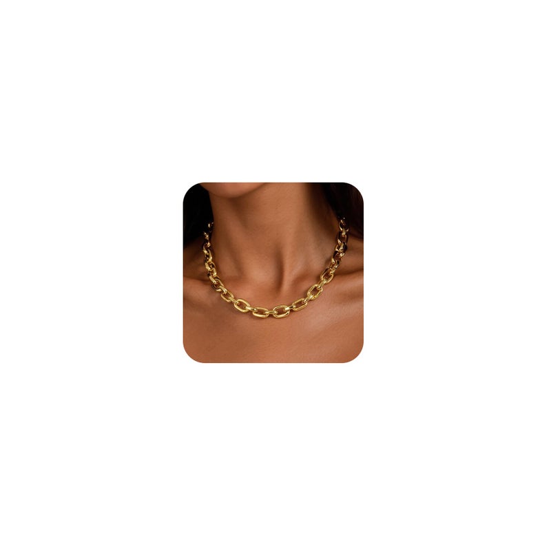 CHESKY 14K Gold Plated Chunky Necklace for Women, Trendy Non Tarnish Paperclip Chain Necklace Waterproof Statement Choker Necklace Fashion Chunky Jewelry for Women - Image 1