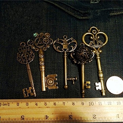 bouti1583 Vintage Skeleton Keys Charm Set Royal Key in Antique Bronze Pack of 12 Keys, 12 Different Style, No Repeat - Image 2