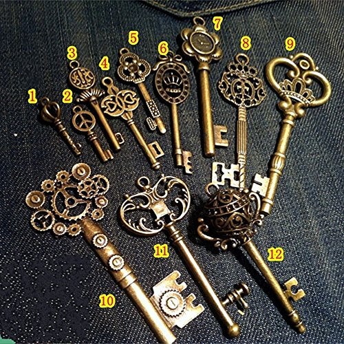 bouti1583 Vintage Skeleton Keys Charm Set Royal Key in Antique Bronze Pack of 12 Keys, 12 Different Style, No Repeat - Image 5