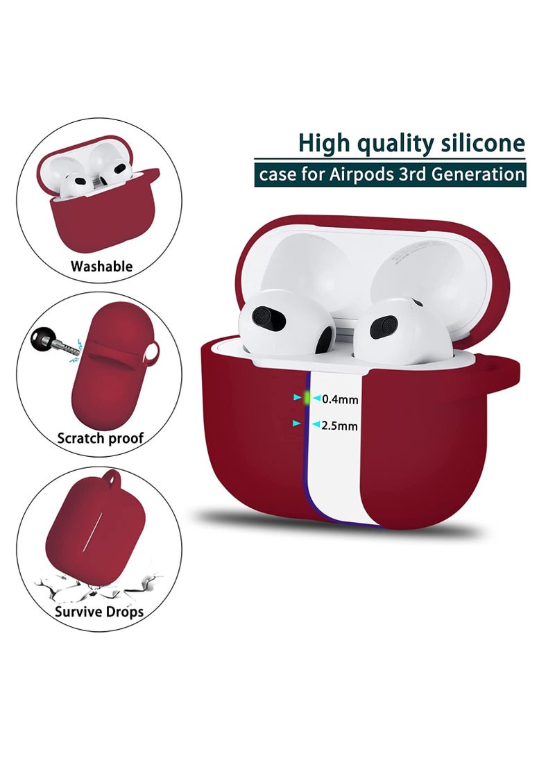 Generic - AirPods 3 Case Cover with Keychain Full Body Protective Shockproof Cute Soft Silicone Compatible with Airpods 3rd Generation Case for Women Men Front LED Visible scarlet - Image 1
