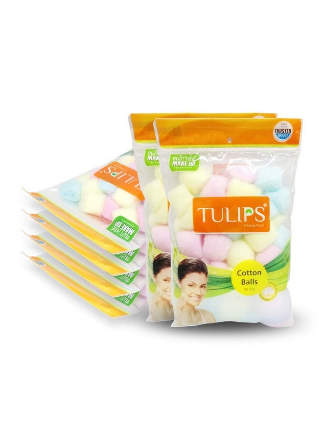 TULIPS 50 Multicolor Cotton Balls in a Zip-lock Bag (Pack of 6) - Image 1