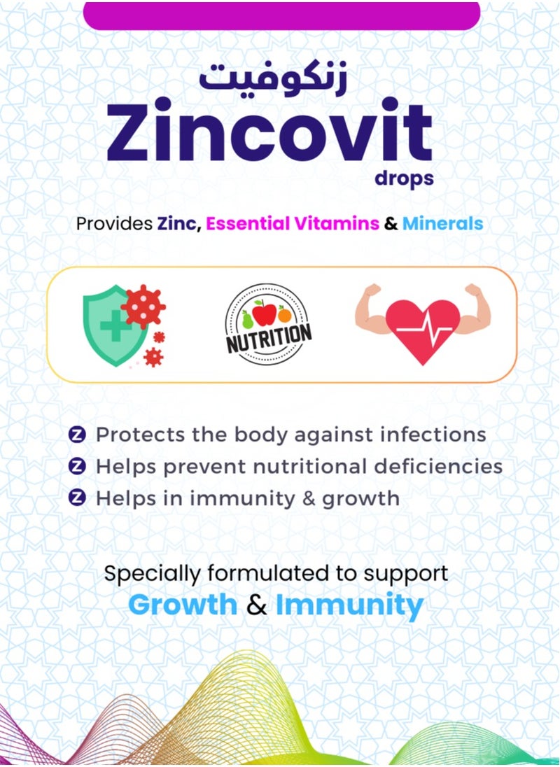 APEX - Zincovit Drops 15 ml - Multivitamin and Mineral Supplement for Infants with Essential Vitamins A, C, D, E & Lysine for Healthy Growth & Development - Image 1