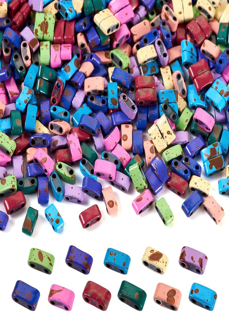 GGOOT Pandahall 440Pcs 2 Hole Tila Beads Rectangle Synthetic Hematite Beads Two Hole Seed Beads 11 Colors Multi-Strand Carrier Beads for DIY Craft Bracelet Necklace Jewelry Making  - Image 1
