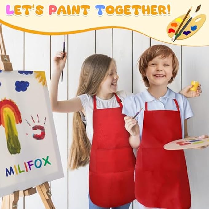 KIDS ART APRONS SMOCKS - KID PAINTING SMOCK APRON WITH 2 POCKETS, CHILDREN PAINT ARTIST CLOTH FOR 3-6 CHILDRENS SCHOOL DRAWING CRAFT EATING COOKING - Image 5