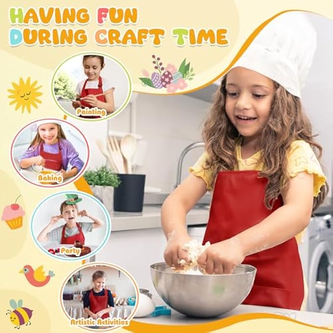 KIDS ART APRONS SMOCKS - KID PAINTING SMOCK APRON WITH 2 POCKETS, CHILDREN PAINT ARTIST CLOTH FOR 3-6 CHILDRENS SCHOOL DRAWING CRAFT EATING COOKING - Image 4