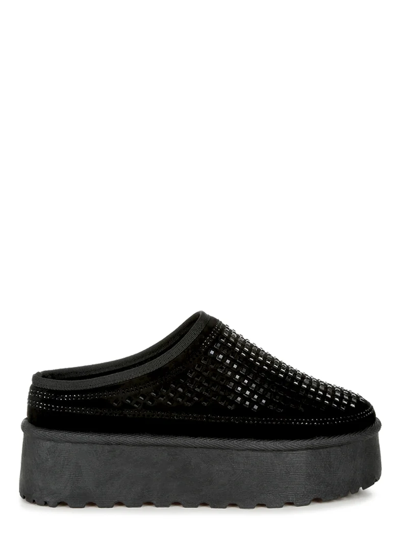 London Rag Black Rhinestones Embellished Platform Classic Slip-On