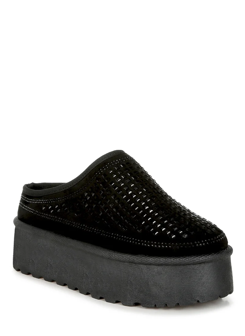 London Rag Black Rhinestones Embellished Platform Classic Slip-On