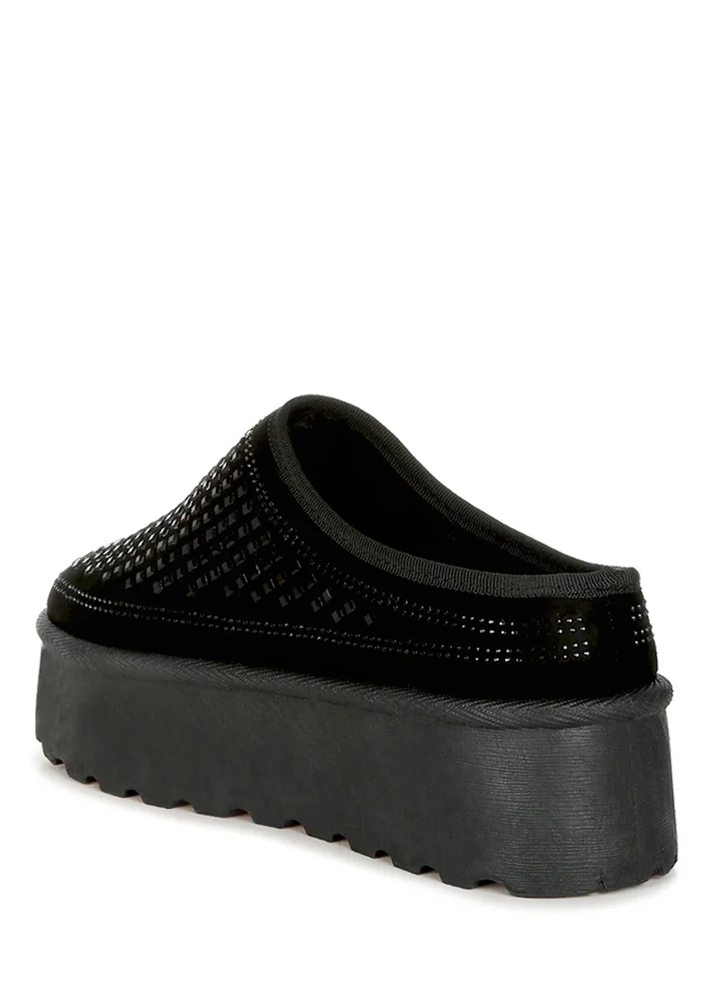 London Rag Black Rhinestones Embellished Platform Classic Slip-On