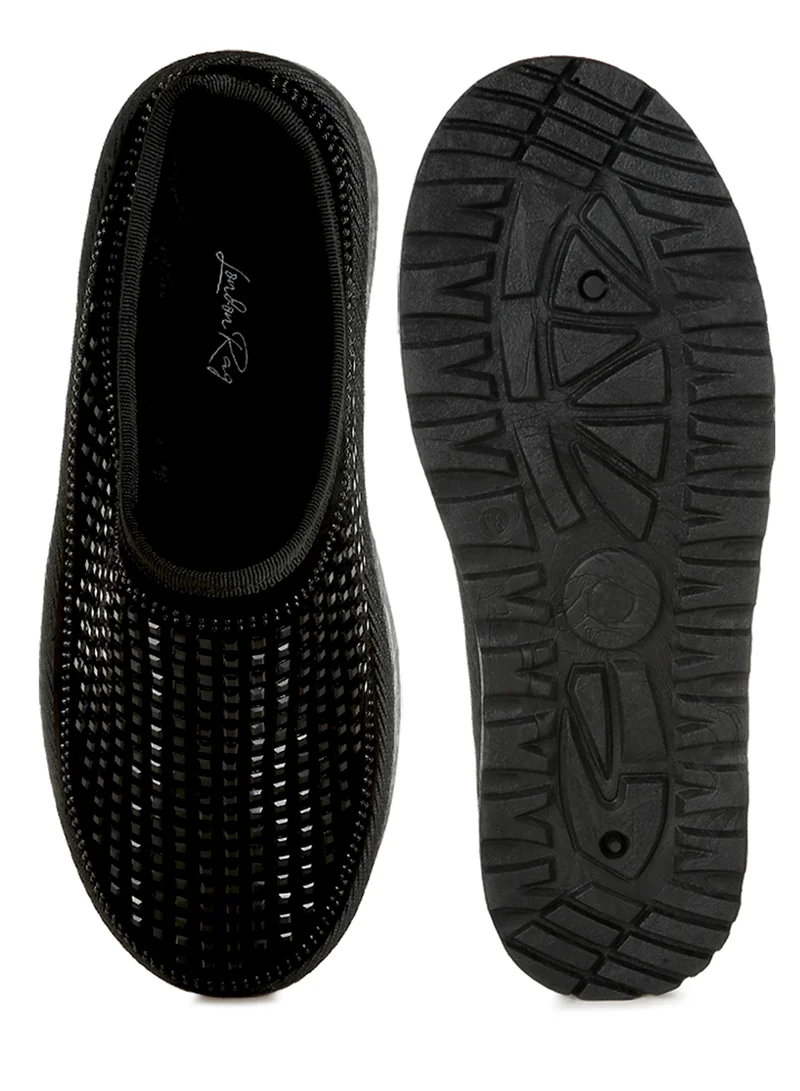 London Rag Black Rhinestones Embellished Platform Classic Slip-On