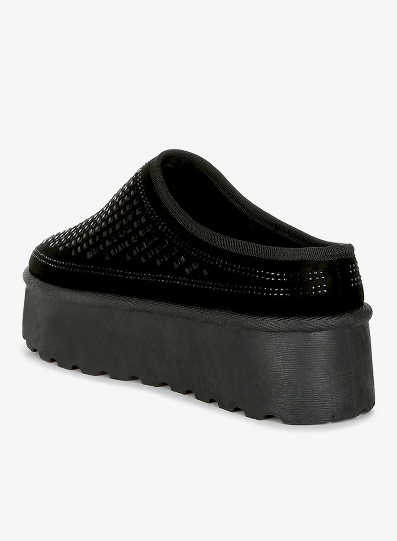 London Rag Black Black Rhinestones Embellished Platform Classic Slip-On for Women | Best Price UAE