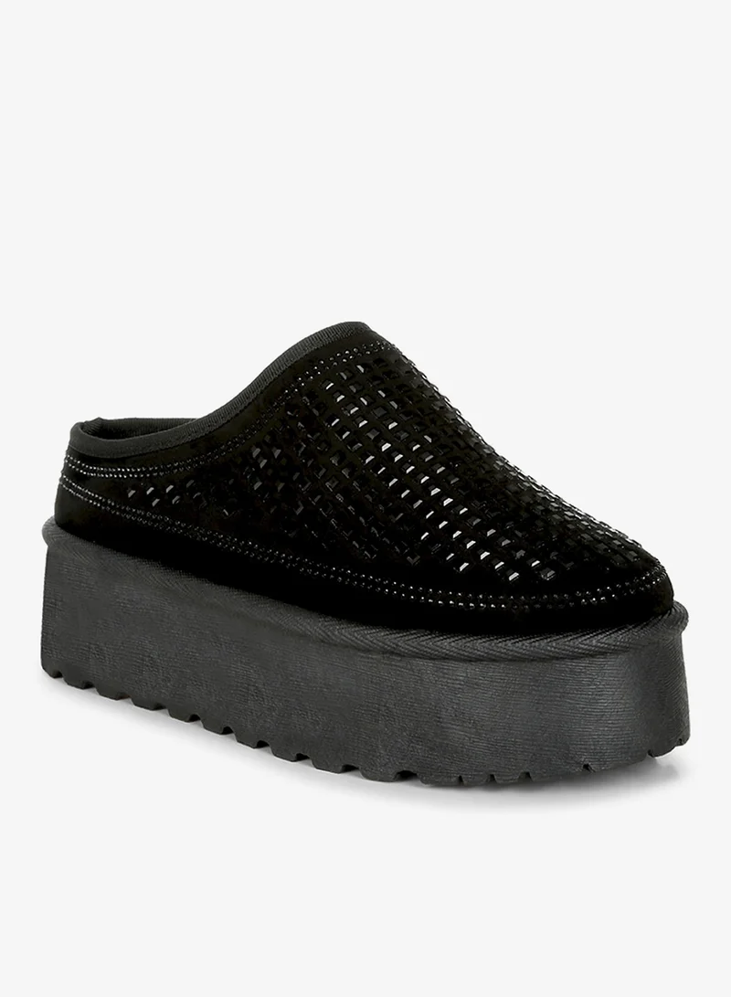 London Rag Black Black Rhinestones Embellished Platform Classic Slip-On for Women | Best Price UAE