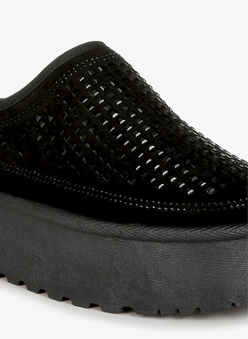 London Rag Black Black Rhinestones Embellished Platform Classic Slip-On for Women | Best Price UAE